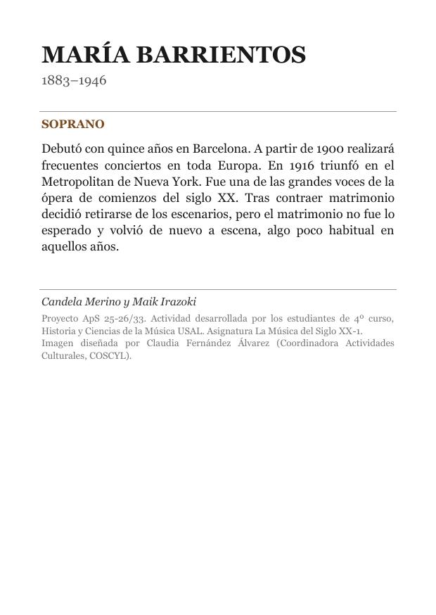 Cartela: María Barrientos