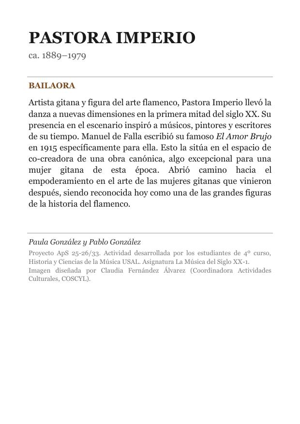 Cartela: Pastora Imperio