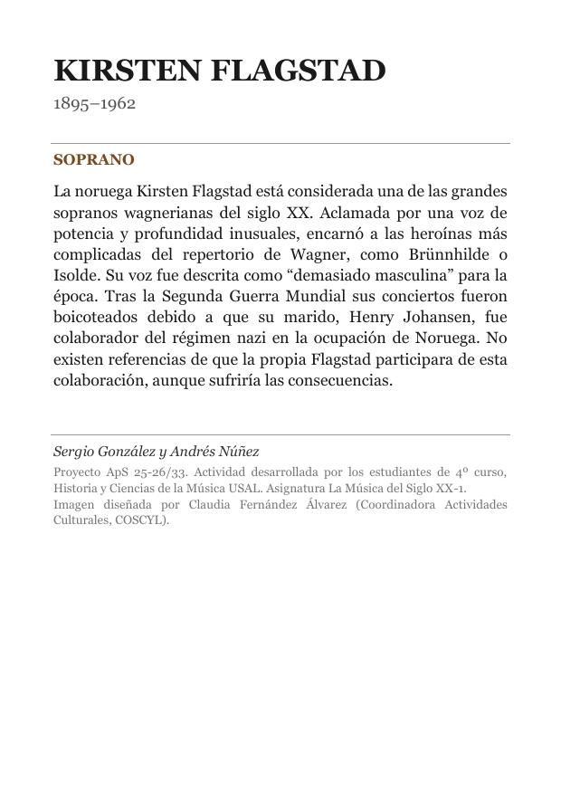 Cartela: Kirsten Flagstad