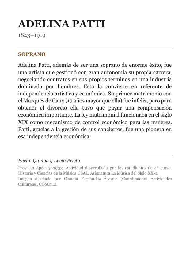 Cartela: Adelina Patti