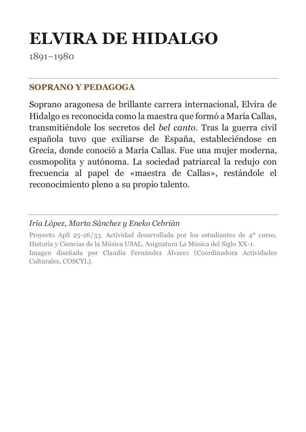 Cartela: Elvira de Hidalgo