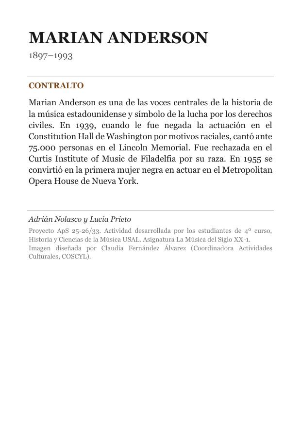 Cartela: Marian Anderson