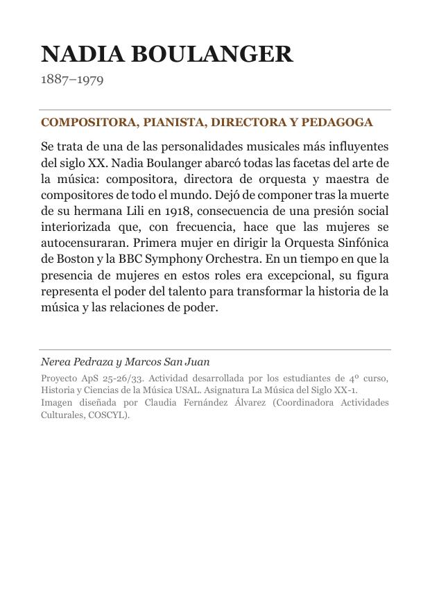 Cartela: Nadia Boulanger