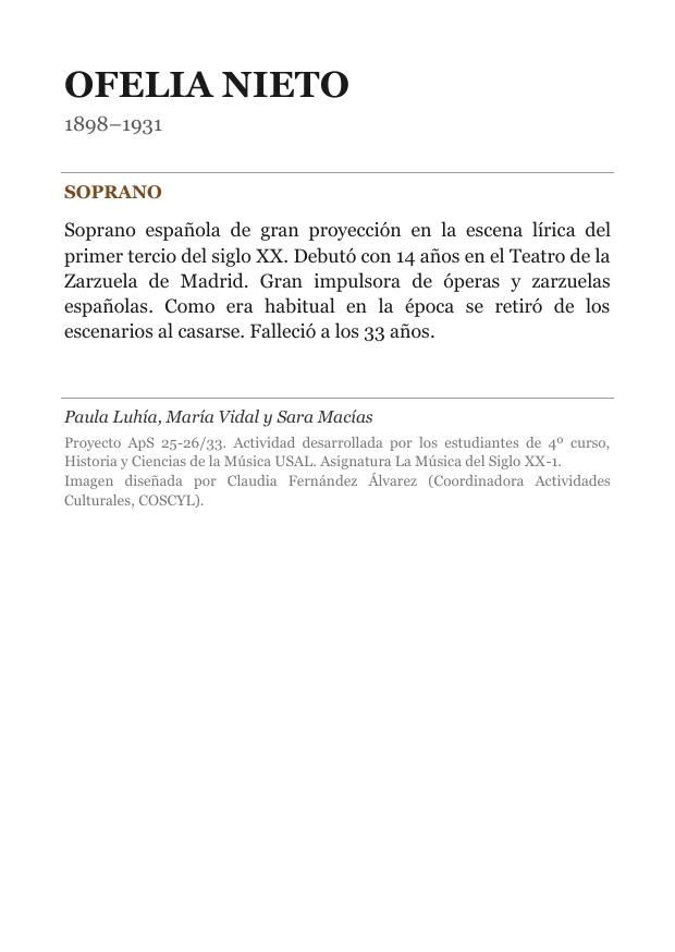 Cartela: Ofelia Nieto